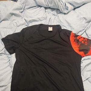 Adidas Men's Black Tee with Red Sleeve Graphic